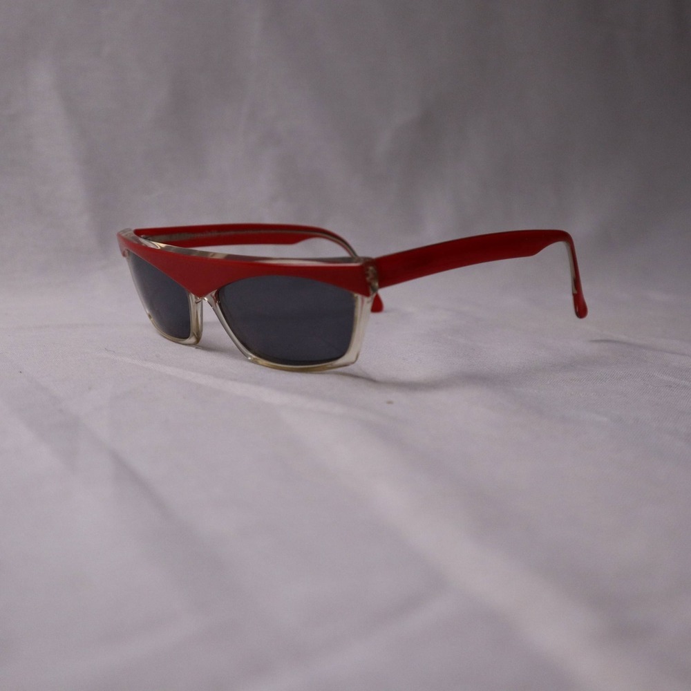 Vintage Alain Mikli Paris Red Clear Frame Sunglasses Geometric France Designer - Picture 3 of 5